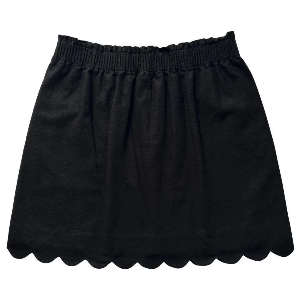 J Crew Linen Cotton Scalloped Hem Mini Skirt with Pockets - 10 - Black